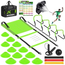 Agility Speed Training Equipment Set - 20ft Speed Ladder, 12 Cones, 4 Adjustable Hurdles, Jump Rope, Parachute, 3 Resistance Bands | Ideal for Basketball, Football, Soccer, for Kids, Youth, Adults