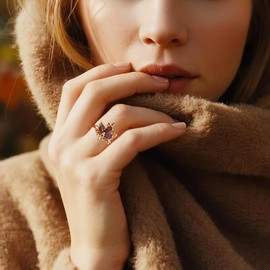 bike8 Autumn Red Maple Leaf Rings for Women Cubic Zirconia Fall Leaf Ring Adjustable Open Ring for Thanksgiving Holiday Jewelr (RED2)