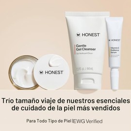 Honest Beauty Trío de cuidado de la piel The Icons | Mini crema de hidrogel, gel limpiador suave, suero radiante de vitamina C | Verificado por EWG, v