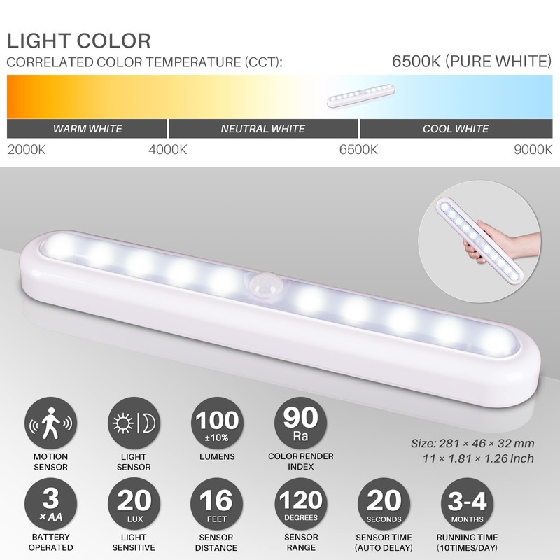 STAR-SPANGLED 11” Motion Sensor Lights Indoor AA Battery Operated, Stick
