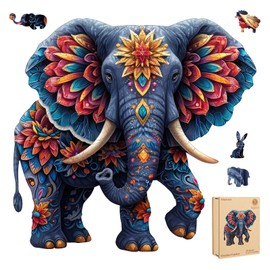 Delobil Elephant Wooden Puzzles for Adults, Jigsaw Puzzles 200 Pieces, Unique Shape Puzzles with Wooden Box, 11.2" x 10.8"Family Game Gift, Fun Challenging Christmas Puzzles for Adults and Kids