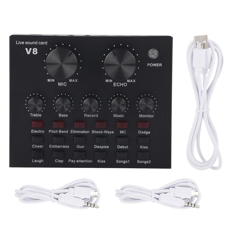 V8 Multifunctional Live Sound Card Intelligent Volume Adjustable Multiple Funny