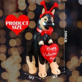 Glimin 5ft Valentines Day Inflatables German Shepherd with Heart Decoration, LED Blow up Lighted Decor Indoor Outdoor Holiday Art Decoration Romantic Gift for Anniversary Wedding Party
