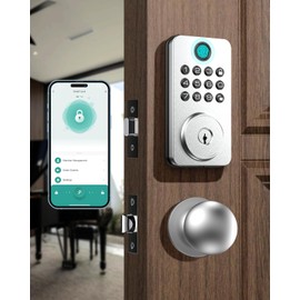Fingerprint Door Lock Deadbolt with Handle Set – Smart Keyless Entry Lock with 5-in-1 Unlock, Keypad Lock with AutoLock, App Control – Easy DIY Installation for Home & Rental Security(Satin Nickel)