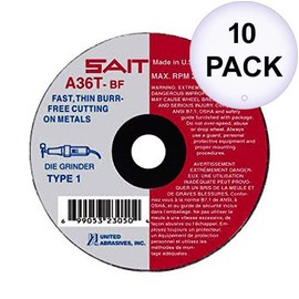Sait 23065 4" x 1/16" x 3/8" Type 1 A36T Metal Cut-Off Wheels, 10 Pack