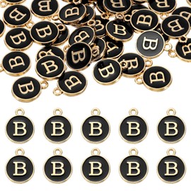 sourcing map 52pcs Letter Charm, Enamel Letter Pendants, Alphabet B Pendants Double Sided Beads Charm for DIY Bracelet Necklace Pendants Earring Jewelry, Black