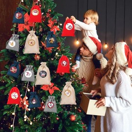 EIKEJI Advent Calendar for Filling, Large, 24 Christmas Calendar Fabric Bags Fill Yourself 20 x 15 cm, Advent Calendar 2023 Children to Fill Bag Fabric Natural, Gift Cards, Number Buttons