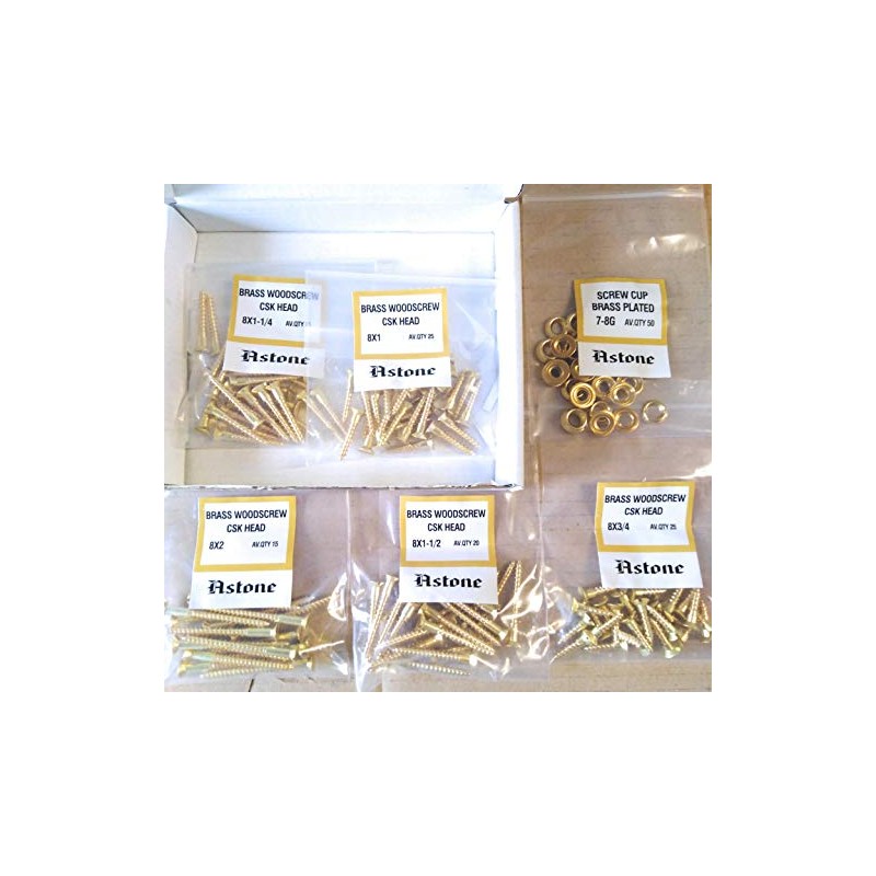 Astone Brass Screws assortments (110 Screws 8 x ¾'', 1'',