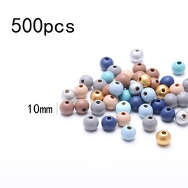 DAHI Pack of 500 Colourful Wooden Beads with Hole 500 Pieces Wooden Balls Wooden Beads Craft Beads for DIY Jewellery Making (Colourful 10 mm)
