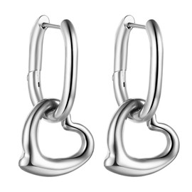 Cupimatch Creolen Ohrring für Damen: Exquisite Edelstahl Quadratische Ohrringe Büroklammer Huggie Creolen Herz Anhänger Ohrringe Earrings Geschenke für Frauen Mädchen Silber