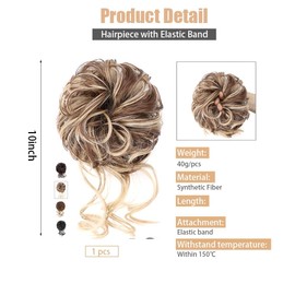 XFSRG Lockerer Dutt Haargummi mit Locken Haarteil mit Gummiband Voluminöser, unordentlicher Haarbun für Damen 10in 40g Synthetik Chignon（Hellgold #1）