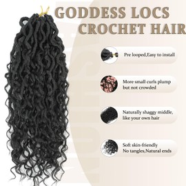 Molleas Goddess Locs Crochet Hair 14inch,9 Packs Faux Locs Crochet Hair for Black Women,Pre Looped Boho Goddess Locs Crochet Hair With Curl Ends(14inch(Pack of 9),1B)