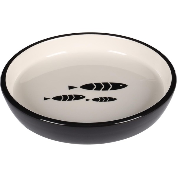 Flamingo Sardi Feeding and Drinking Bowl for Cats, Round, Black