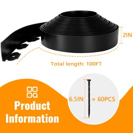 Landscape Edging 2 Inch Tall 100 FT, Garden Edging Border with 5 Pcs Connectors and 60 Pcs Anchoring Spikes for Garden Flower Beds Yard Lawn