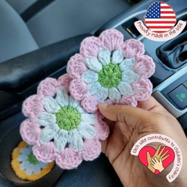 Cotton Car Coasters 2pc Car Cup Coasters Cute car Accessories for Women car Coaster for Cup Holders (Rosy Glow)
