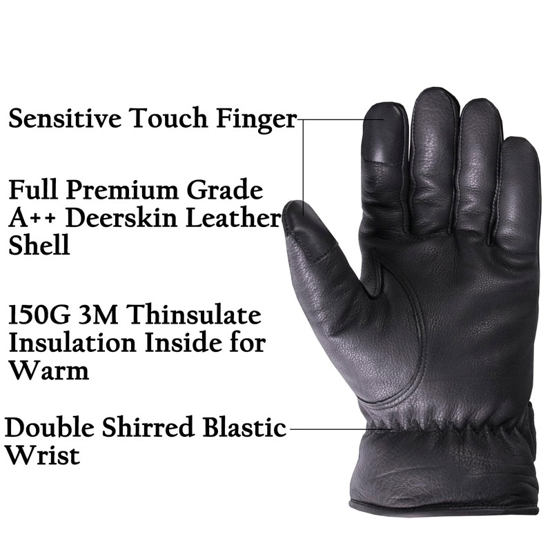 SKYDEER Premium Genuine Deerskin Leather Touch-Screen Winter Driving Gloves for