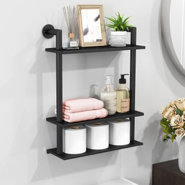 FEILERN Bathroom Shelves Over Toilet, 3 Tier Floating Shelves for Wall Toilet Paper Storage, 16" Industrial Pipe Shelves Wall Mounted for Bathroom Organizers and Storage