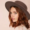 Wide Brim Wool Felt Flat Top Fedora Hat for Women
