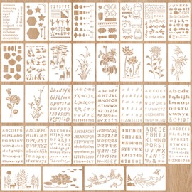 36 Pieces Stencils for Painting Set, 15Pcs Letter Stencils, 11Pcs Flower Leaves Plants Stencil, 10Pcs Journal Stencil, Crafts Templates for Painting on Wood, Home Decor