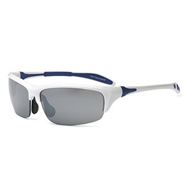 Real Shades Blade Sunglasses for Adults - 100% UVA UVB Protection, Polycarbonate Lenses, Unbreakable, Wrap Around Frames - Perfect Sports Sunglasses (White/Navy)