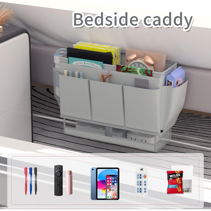 Frjjthchy Bedside Caddy Bedside Organizer,Bed Caddy with 11 Pockets and