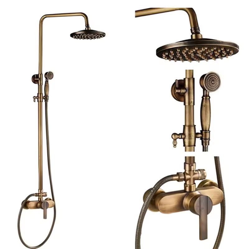 Antique Brass 8-Inch Rainfall Shower System with Hand Shower &