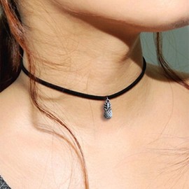 Iaceble Vintage Black velvet choker necklace Silver pineapple pendant necklace black suede collar necklace short fruit pineapple Suede necklace jewelry for women and girls
