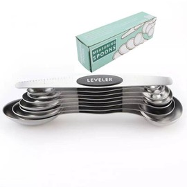 SOL - Stainless Steel Kitchen Utensils Set Stainless Steel Magnetic Measuring Spoons Set Of 7 Pcs With Dual Sided Measuring Spoons & Leveler, Ingredients Fit in Spice Jars - Black