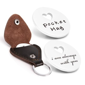 Qunrwe Pocket Hug Token,Long Distance Gifts Keepsake,Double Sided Inspirational Thinking of you Gift with Leather Keychain (Circle-i am always with you)