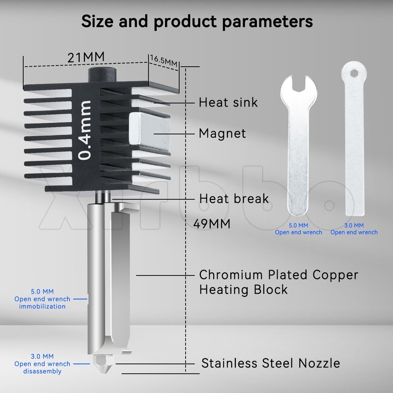 xirbbo TZ-A1 Stainless Steel Nozzle 0.4mm A1 Mini a1 Hotend,Removable