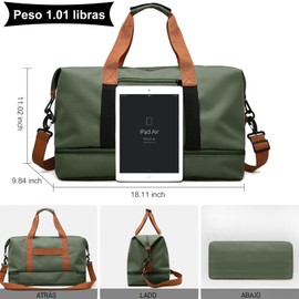 JeeLeeko Maleta Deportiva Bolsa para gym Diseño de Separación Húmedo y Seco Bolsa de viaje con ompartimento para Zapatos, para Hombres y Mujeres moda impermeable(Verde)