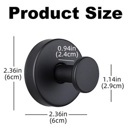 Suction Cup Hooks, Stainless Steel Waterproof Design, No-Drill Installation for Bathroom, Kitchen, Shower (Black, 4 Pack)