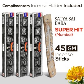 Satya Super Hit Incense Sticks, Satya sai Baba Insenses 15gmx3 (45 gm) Pack with Raajsee Incense Holder Bundle, Satya Nag Champa Natural Incense