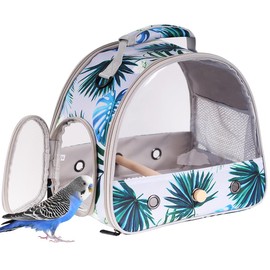 ORIZZP Portable Small Bird Travel Carrier Cage with Stand Perch, Bird Carrier to Carry Parakeet Budgies Parrot Cockatiel Conure Outdoor, Front Clear Window with Floral Printing