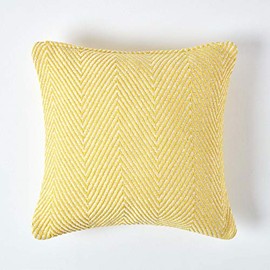 Homescapes Halden Chevron Pattern Yellow Decorative Cushion Cover 45 x 45 cm 100% Cotton with Zip Closure