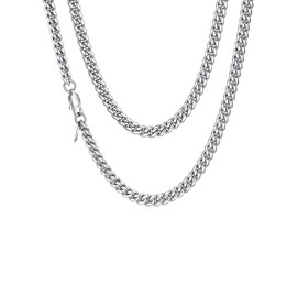 FaithHeart Mens Chain Necklace, 6mm Width Stainless Steel Cuban Link Chains Silver Chain for Men Unisex, Length 18 Inches