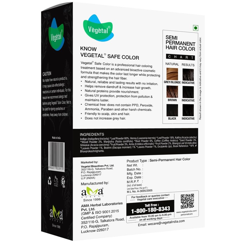 Vegetal Safe Hair Color - Soft Black 50gm - Certified