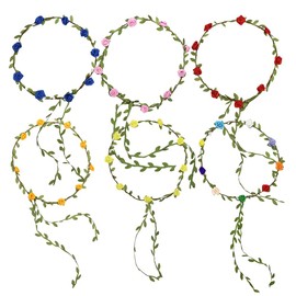 ccHuDE 6 Pcs 20cm Floral Hair Wreaths Flower Girl Crowns Bridal Flower Hairbands Flower Garland Headbands Photo Prop Floral Headbands with Leaf Ribbon for Wedding