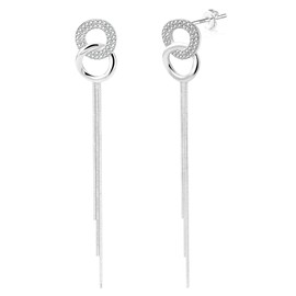 KISSPAT Long Tassel Earrings for Women Solid 925 Sterling Silver Lightweight Hypoallergenic White Gold Plated Stud Earrings Jewelry Gift for Women Girls Weddings Birthday Anniversary, Silver