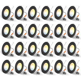 Amico 24 Pack 5/6 inch 5CCT LED Recessed Lighting, Dimmable, 12.5W=100W, 950LM, 2700K/3000K/4000K/5000K/6000K Selectable, Retrofit Can Lights with Baffle Trim, IC Rated - ETL & FCC, Black