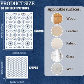 GLASSWINDS 50 Pcs Sashiko Stencil Kit, 7.9 X 5.9 Inch Plastic Embroidery Stencils, Geometric Sashiko Pattern, Embroidery Templates for Sewing Hand Quilting