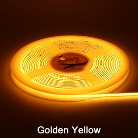 3mm COB Strip Light, DC 12V Golden Yellow 16.4ft Flexible Cuttable Ultra-Thin LED Tape CRI>90 Uniform Dotless 400LEDs/M LED Light for Christmas Bedroom Home Kitchen Cabinet Decor (NO Power Supply)