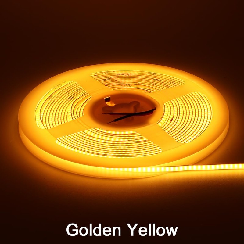 3mm COB Strip Light, DC 12V Golden Yellow 16.4ft Flexible