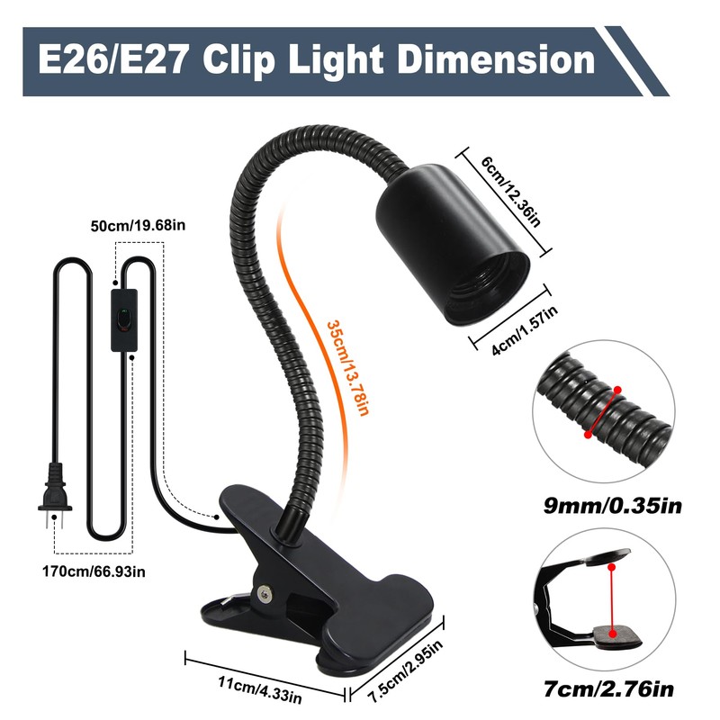 E26/E27 Clip-On Bulb Holder With 7.2Ft Switch Cable - Flexible