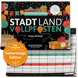 DENKRIESEN - Stadt Land VOLLPFOSTEN® - Birthday Edition - Happy Birthday | Game Block | Birthday Gift | Family Game | City Country River