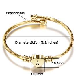LSxAB Initial S Letter Cuff Gold Bracelet for Women Heart Capital Name Stainless Steel Expandable Bangle Wristband Bracelets