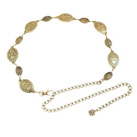 Metal Concho Chain Belt, Western Vintage Belt for Women, Adjustable Bohemian Waist Chain for Dress, Jeans, Metal