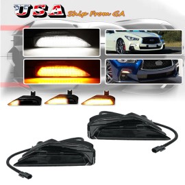 GTINTHEBOX LED White DRL Sequential Amber Turn Signal Lights For 2014-20 Infiniti Q50 Sport