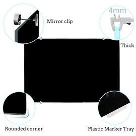 DEVELOP Magnetic Black Glass Dry Erase Board, 24 x 18 Inches (60 x 45 cm), Small Frameless Wall Mounted Writing Glass Whiteboard with 4 Markers, 2 Magnets, 1 Eraser