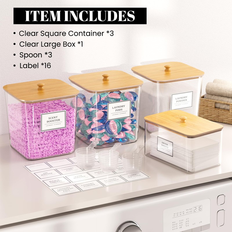 HomePekite Laundry Pods Storage Container, Clear Laundry Room Organization and